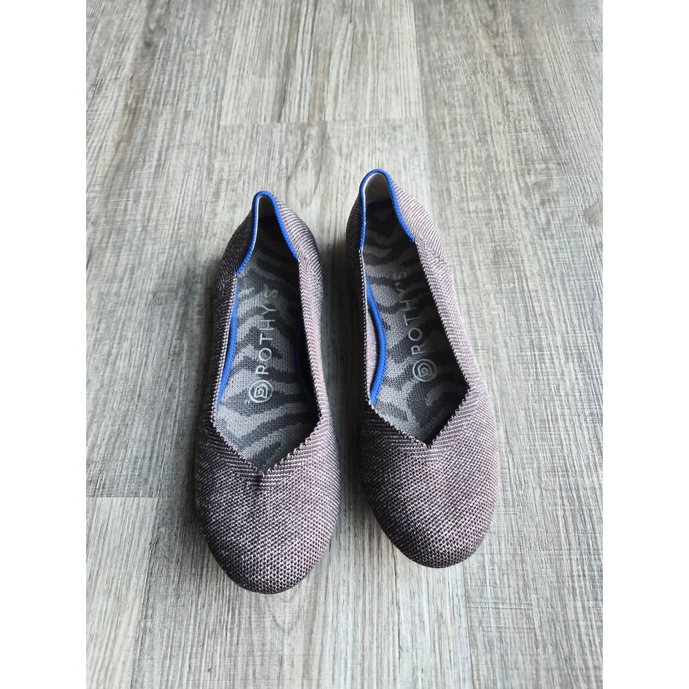 Rothys The Point Metallic Dusk Purple Pointed Toe Knit Flats Shoes Womens 6.5